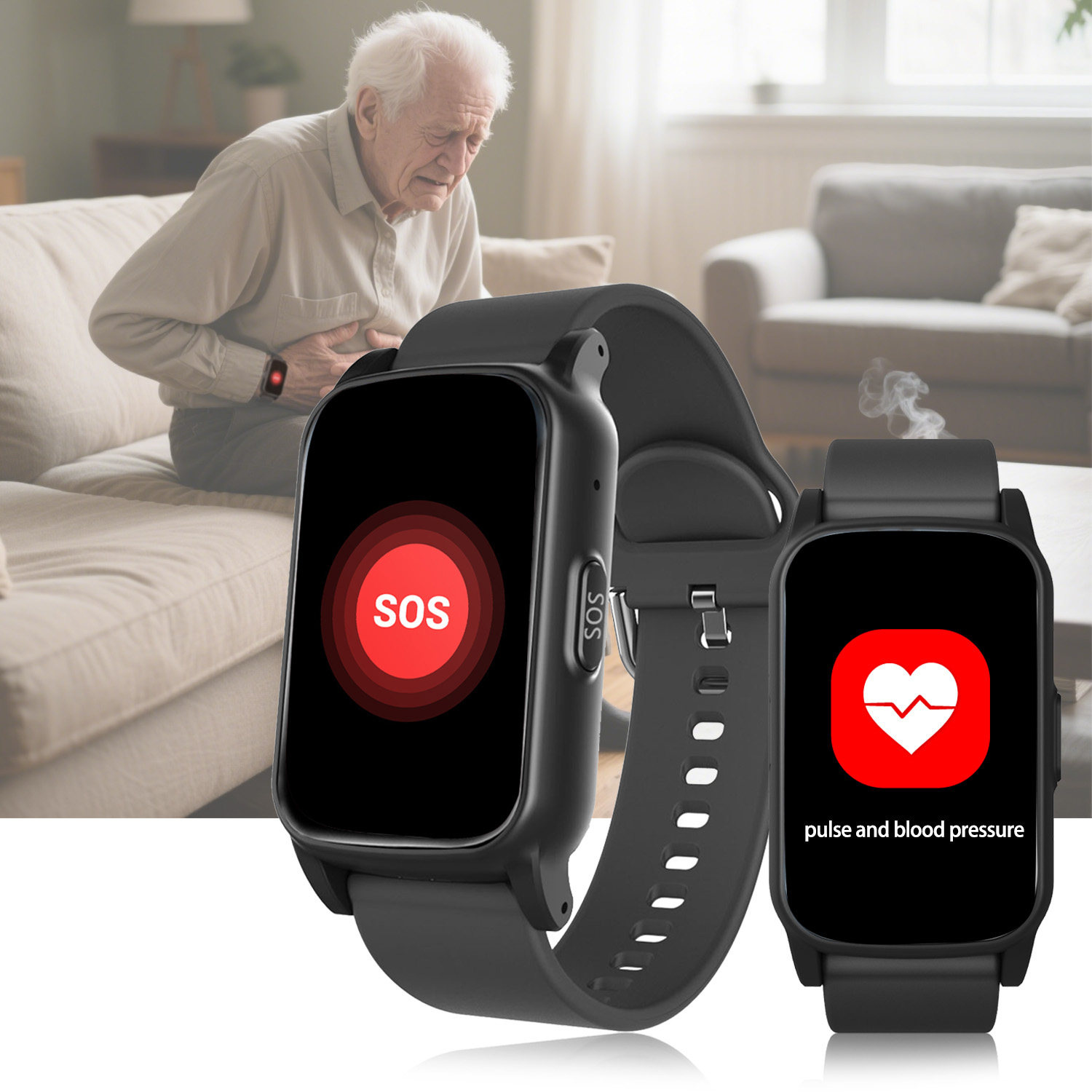 VS5 Smartwatch for Seniors with GPS, WiFi Location, SOS Calling & Health Monitoring with Fall Detection Elderly Smart Watch